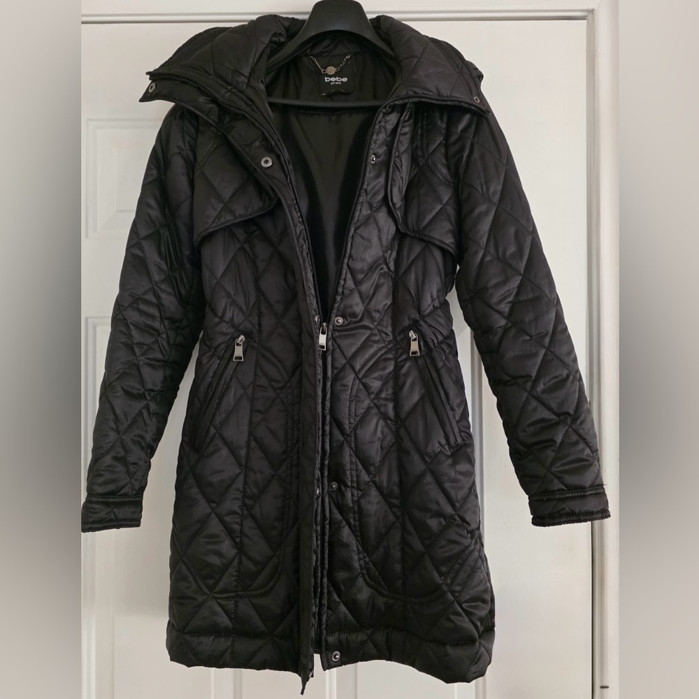 BEBE Black Quilted Long Puffer Coat